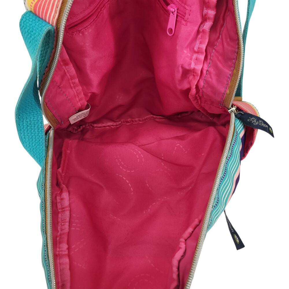 Lily Bloom Mini Backpack Purse Colorful Stripe Crossbody Bag Vegan Leather Trim - Picture 4 of 8